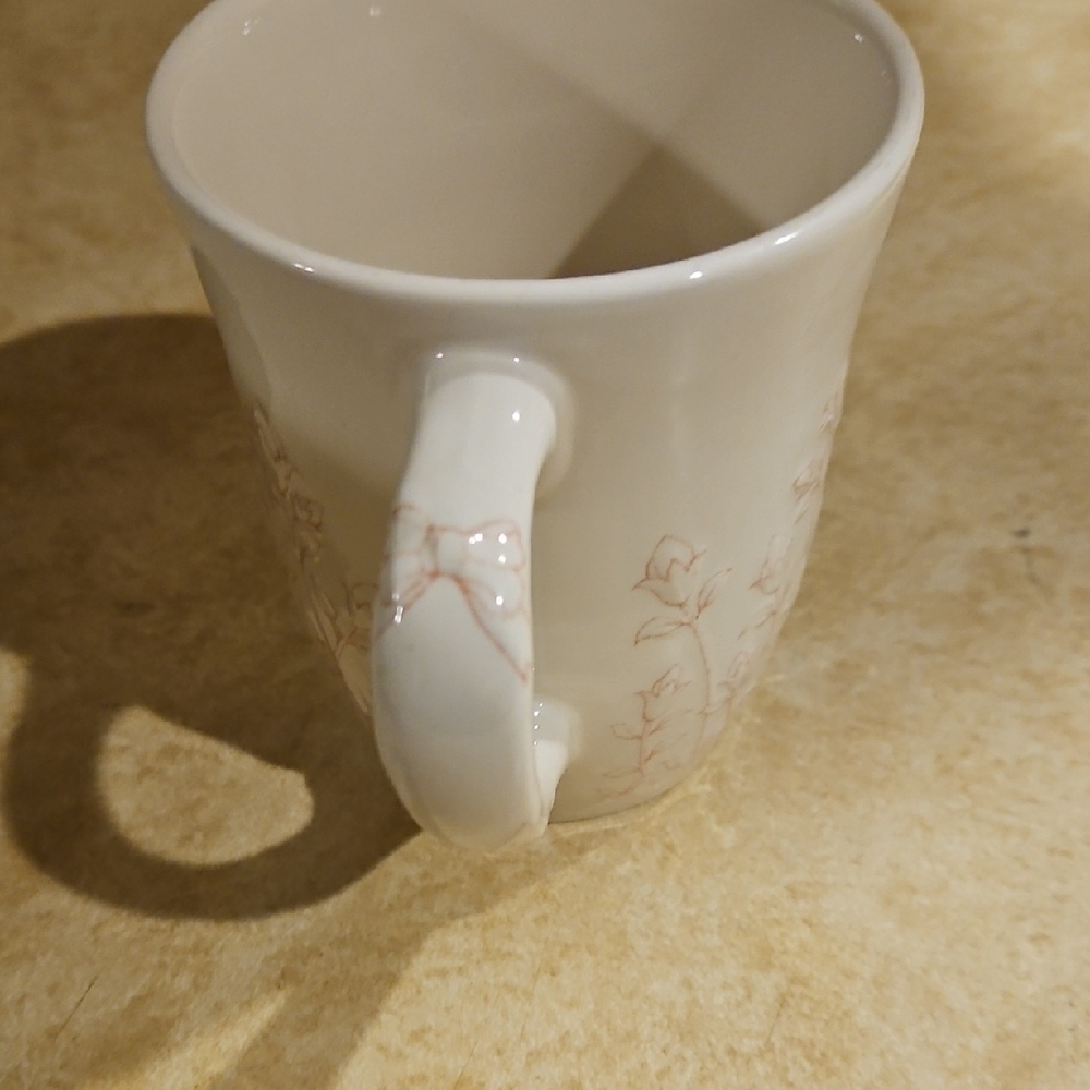 Longaberger Cream Mug with Pink Floral Design - Picture 2 of 7